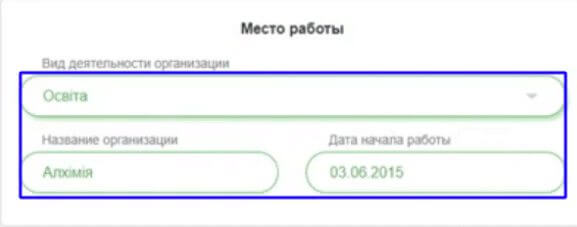 Раздел "Место работы"