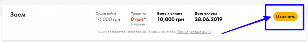 Данные о сумме кредита и процентах по нему